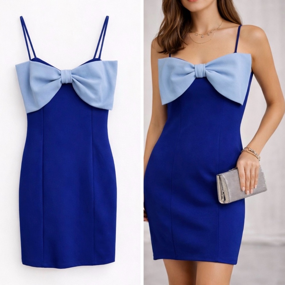 Hello Molly Elegant Blue Dress with Bow Accent size 6